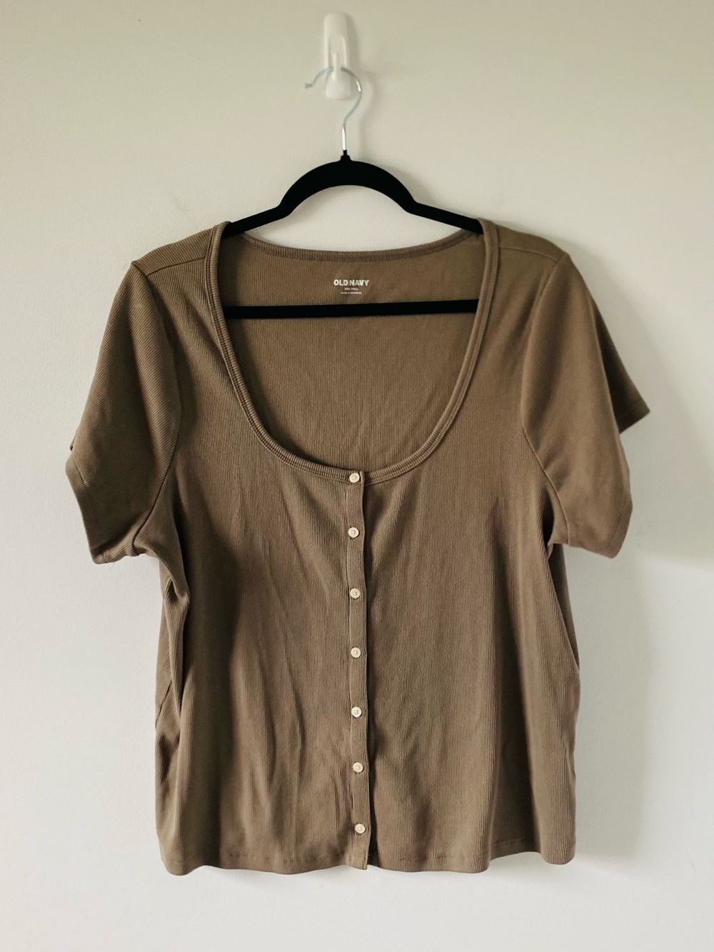 Old Navy Brown Scoop Neck Button-Front Short Sleeve Top 2XLT Tall Minimalist EUC